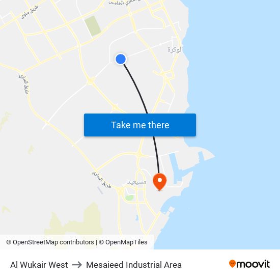 Al Wukair West to Mesaieed Industrial Area map