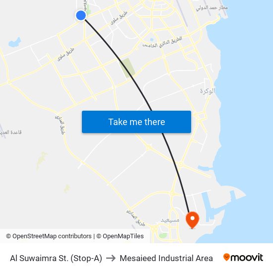 Al Suwaimra St. (Stop-A) to Mesaieed Industrial Area map