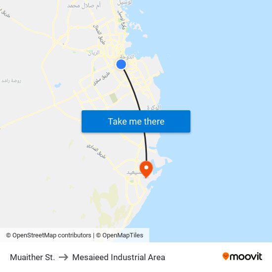 Muaither St. to Mesaieed Industrial Area map