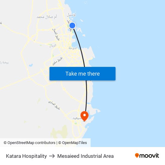 Katara Hospitality to Mesaieed Industrial Area map