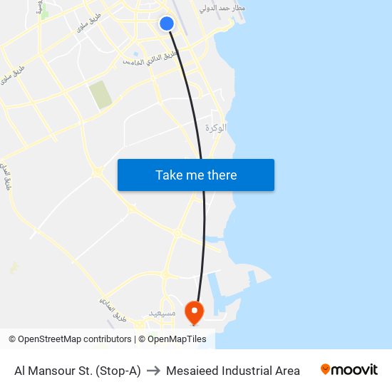 Al Mansour St. (Stop-A) to Mesaieed Industrial Area map