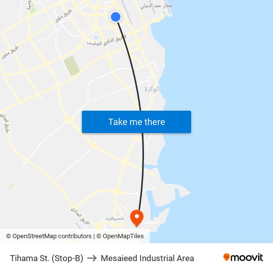 Tihama St. (Stop-B) to Mesaieed Industrial Area map