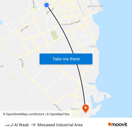 الوعب Al Waab to Mesaieed Industrial Area map