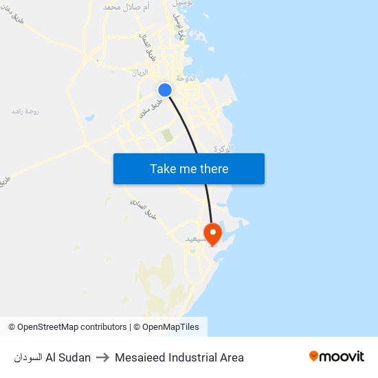 السودان Al Sudan to Mesaieed Industrial Area map