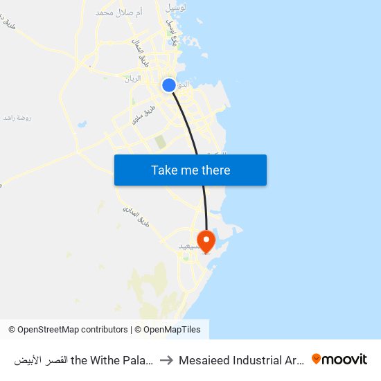 القصر الأبيض the Withe Palace to Mesaieed Industrial Area map