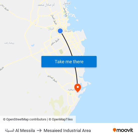 المسيلة Al Messila to Mesaieed Industrial Area map