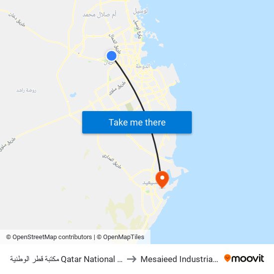 مكتبة قطر الوطنية Qatar National Library to Mesaieed Industrial Area map