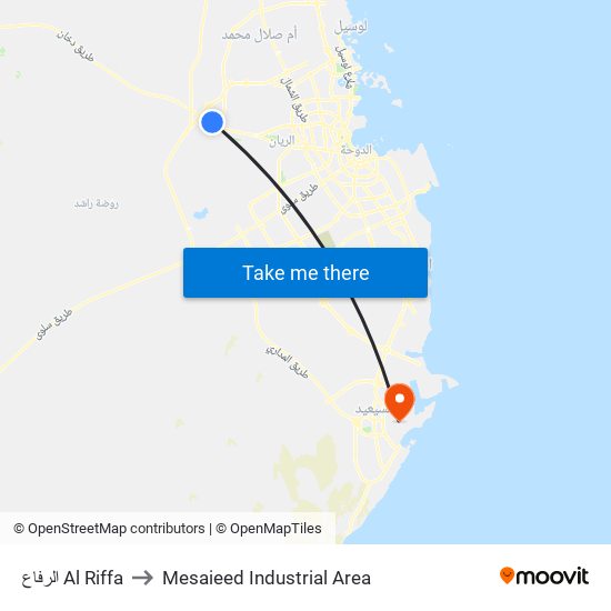 الرفاع Al Riffa to Mesaieed Industrial Area map