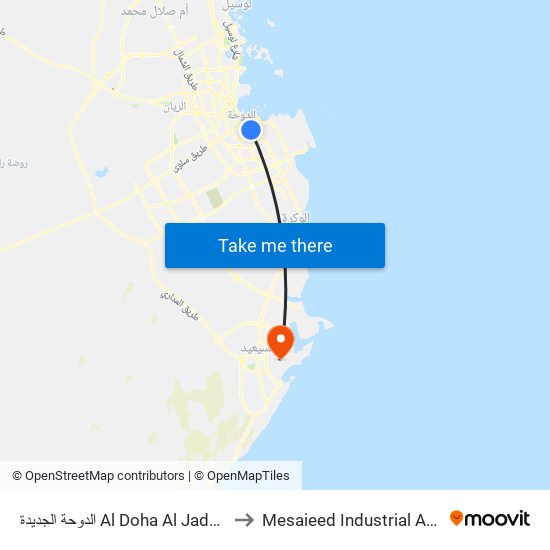 الدوحة الجديدة Al Doha Al Jadeda to Mesaieed Industrial Area map