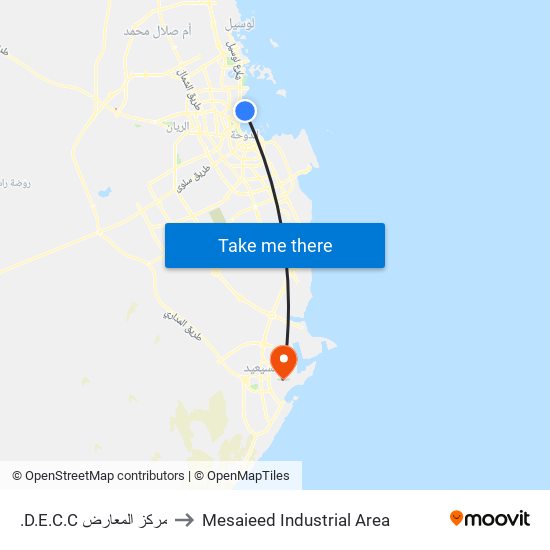 .D.E.C.C مركز المعارض to Mesaieed Industrial Area map