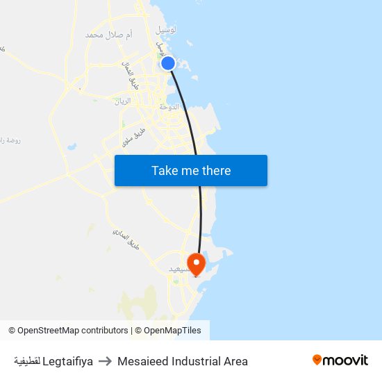 لقطيفية Legtaifiya to Mesaieed Industrial Area map