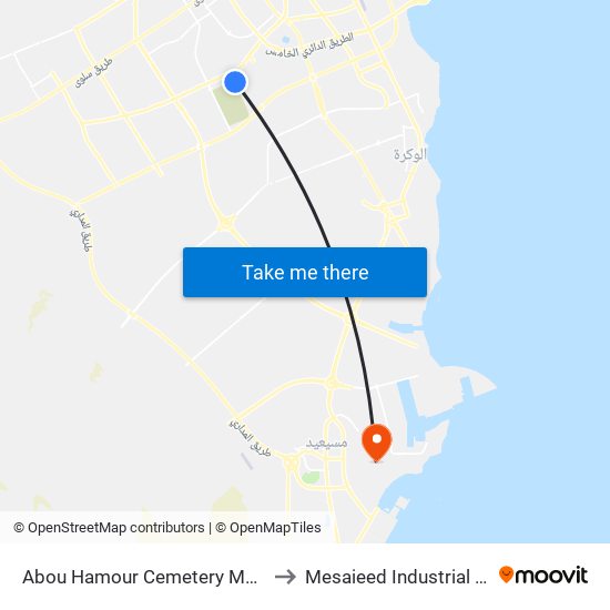 Abou Hamour Cemetery Mosque to Mesaieed Industrial Area map