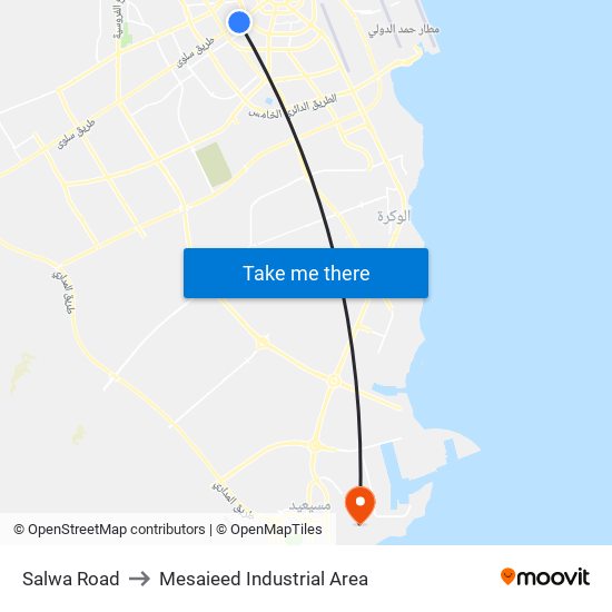 Salwa Road to Mesaieed Industrial Area map