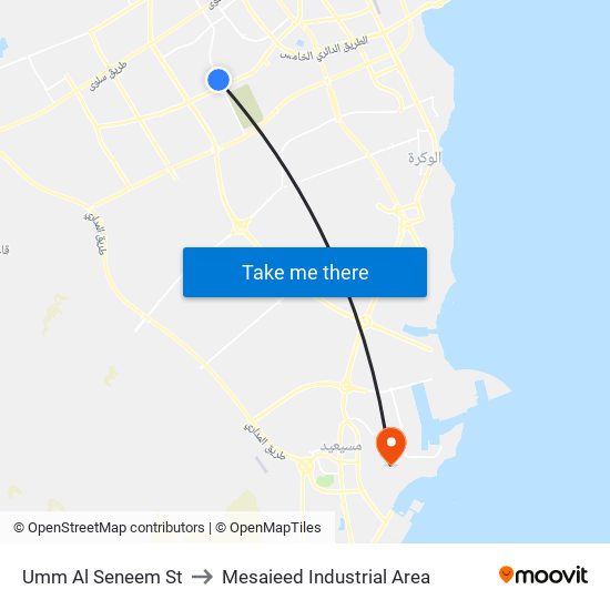 Umm Al Seneem St to Mesaieed Industrial Area map