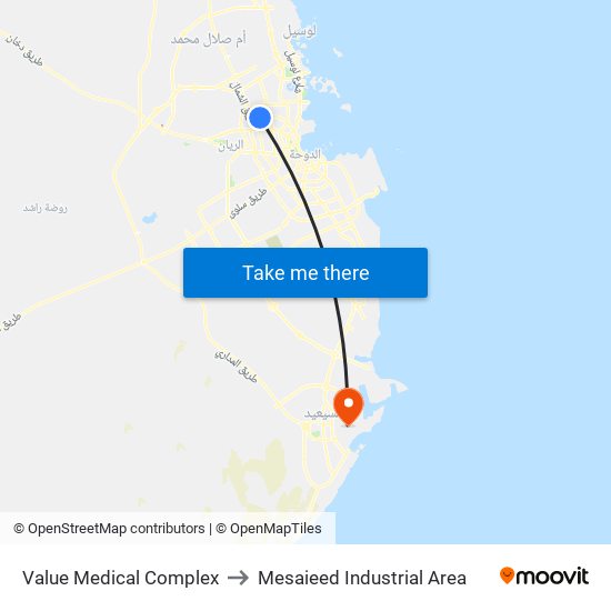 Value Medical Complex to Mesaieed Industrial Area map