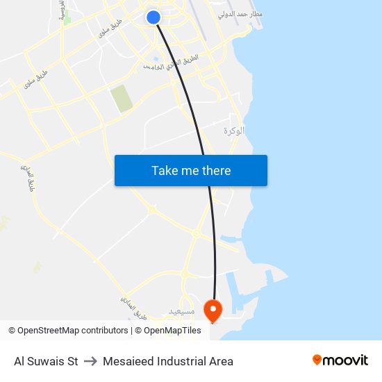 Al Suwais St to Mesaieed Industrial Area map