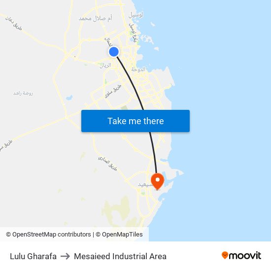 Lulu Gharafa to Mesaieed Industrial Area map