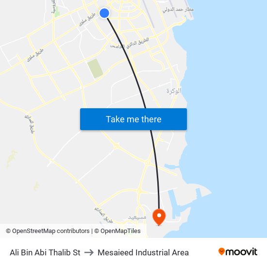 Ali Bin Abi Thalib St to Mesaieed Industrial Area map