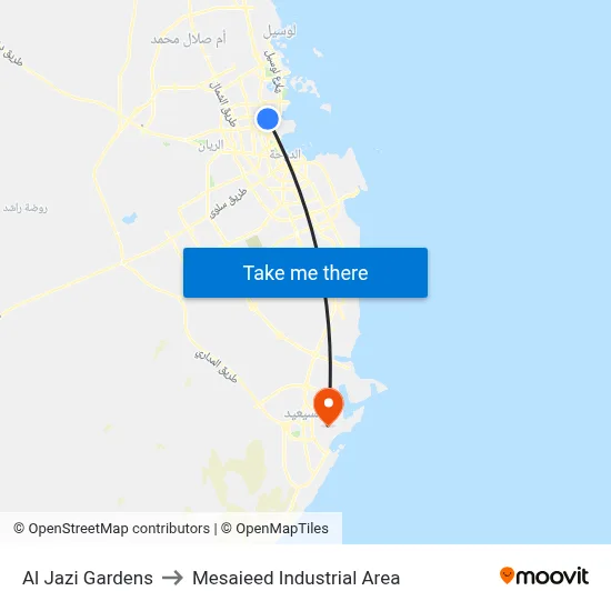 Al Jazi Gardens to Mesaieed Industrial Area map