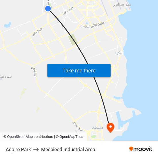 Aspire Park to Mesaieed Industrial Area map