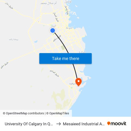 University Of Calgary In Qatar to Mesaieed Industrial Area map