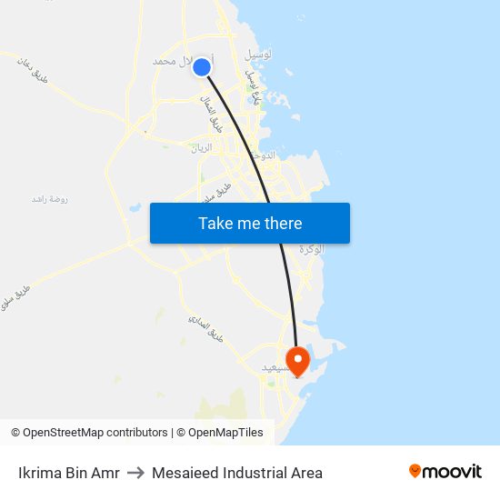 Ikrima Bin Amr to Mesaieed Industrial Area map