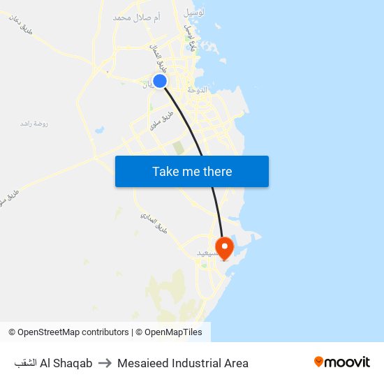 الشقب Al Shaqab to Mesaieed Industrial Area map