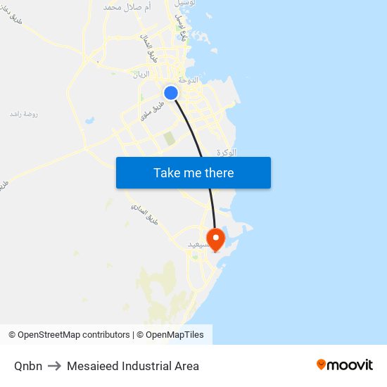 Qnbn to Mesaieed Industrial Area map