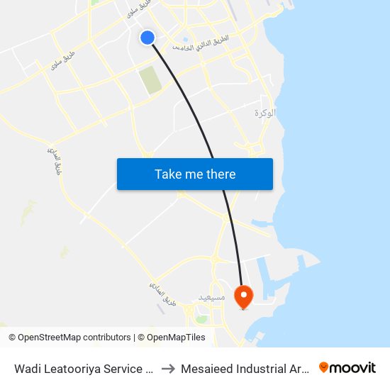 Wadi Leatooriya Service St to Mesaieed Industrial Area map