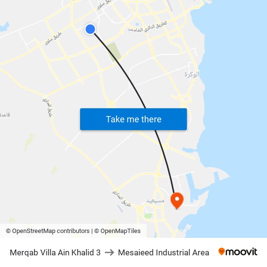 Merqab Villa Ain Khalid 3 to Mesaieed Industrial Area map