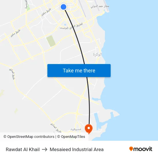 Rawdat Al Khail to Mesaieed Industrial Area map