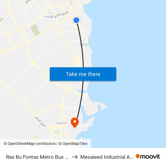 Ras Bu Fontas Metro Bus Hub to Mesaieed Industrial Area map