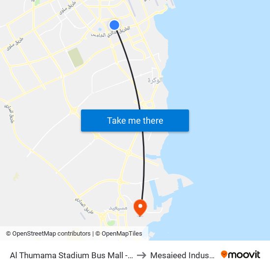 Al Thumama Stadium Bus Mall - Metro Shuttle to Mesaieed Industrial Area map