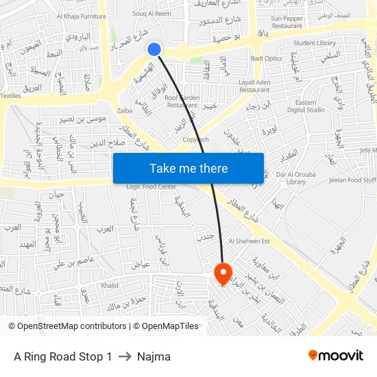 A Ring Road Stop 1 to Najma map