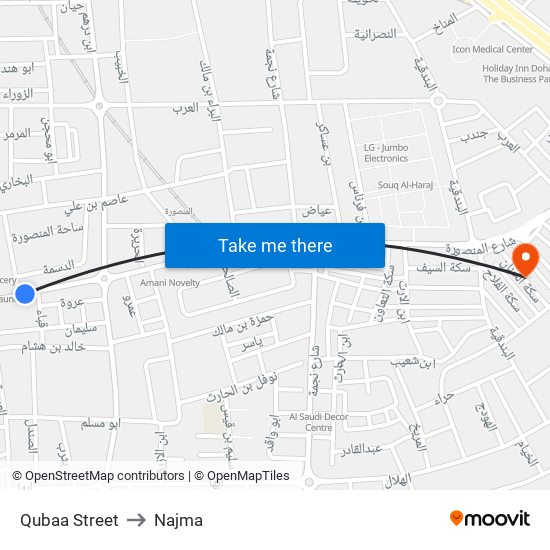 Qubaa Street to Najma map