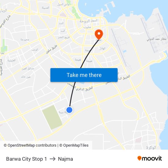 Barwa City Stop 1 to Najma map