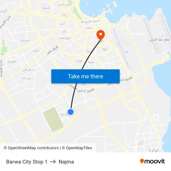 Barwa City Stop 1 to Najma map