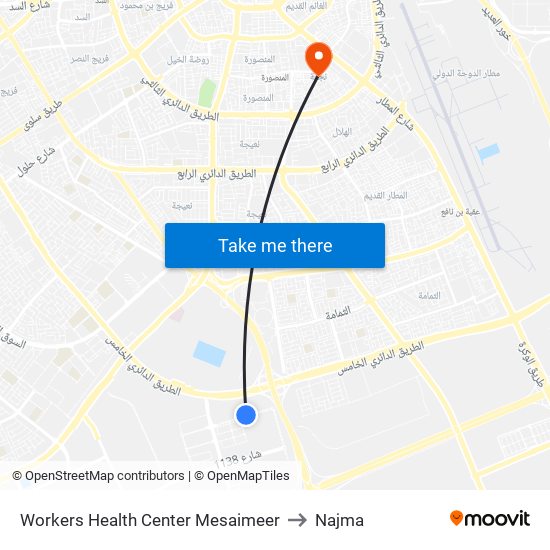 Workers Health Center Mesaimeer to Najma map