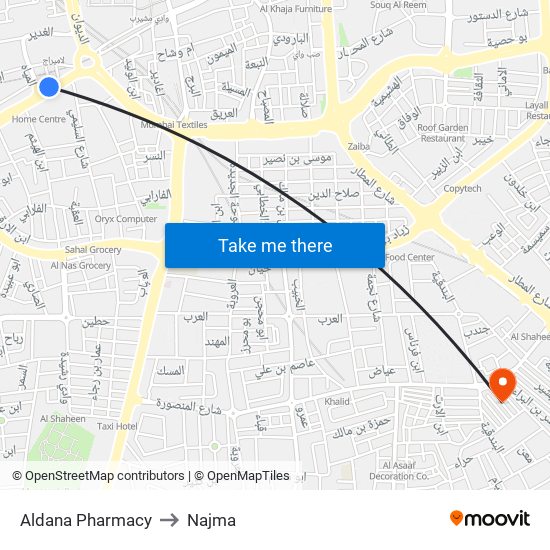 Aldana Pharmacy to Najma map