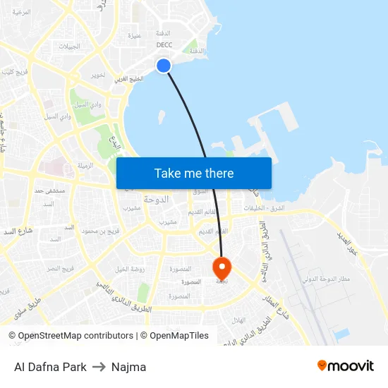 Al Dafna Park to Najma map