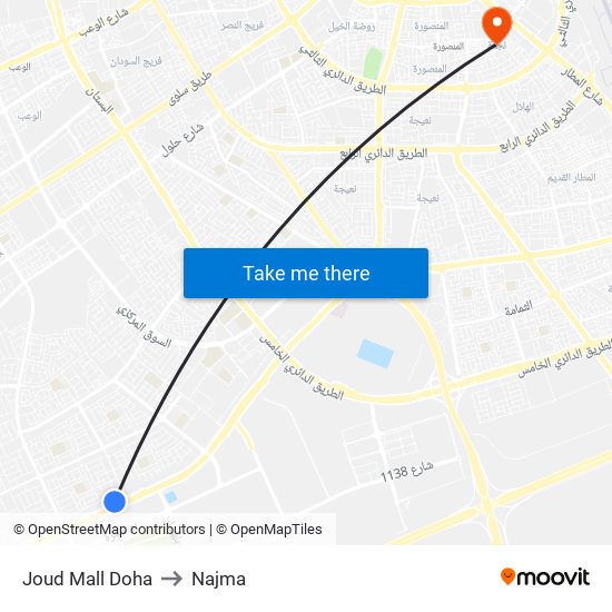 Joud Mall Doha to Najma map