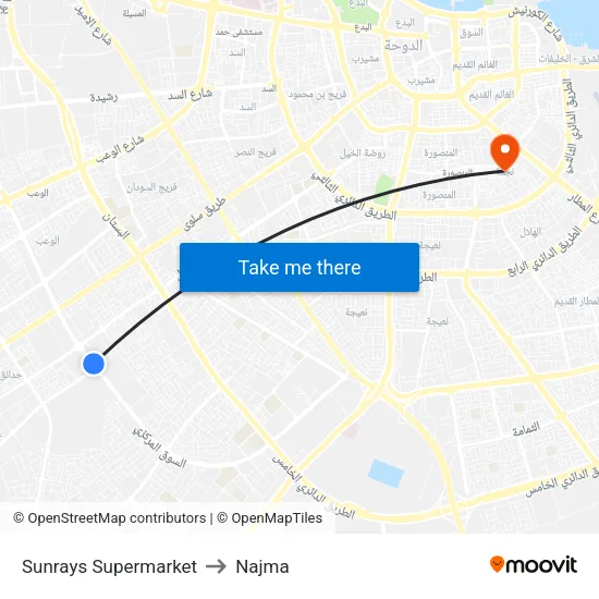 Sunrays Supermarket to Najma map