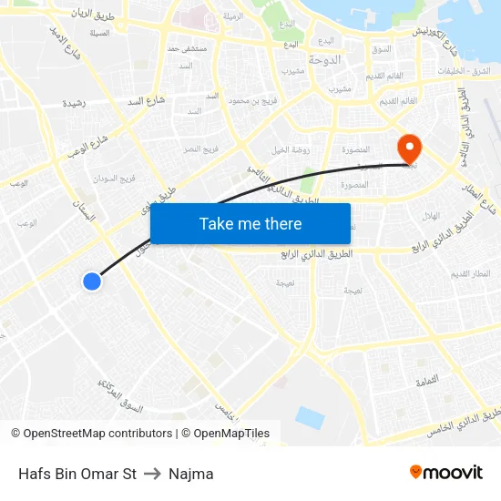 Hafs Bin Omar St to Najma map