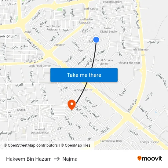 Hakeem Bin Hazam to Najma map