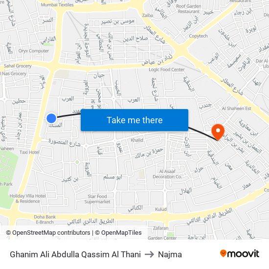 Ghanim Ali Abdulla Qassim Al Thani to Najma map