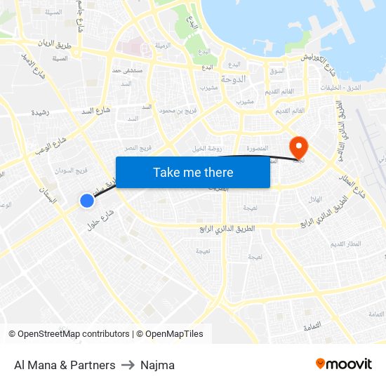 Al Mana & Partners to Najma map