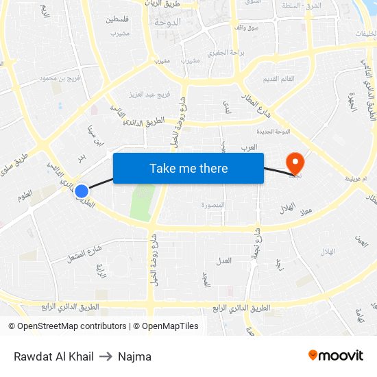 Rawdat Al Khail to Najma map