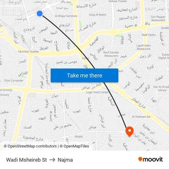 Wadi Msheireb St to Najma map