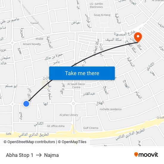 Abha Stop 1 to Najma map