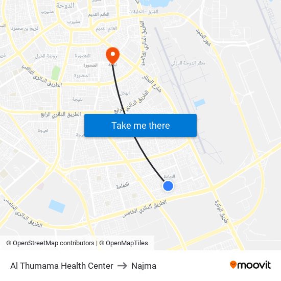 Al Thumama Health Center to Najma map